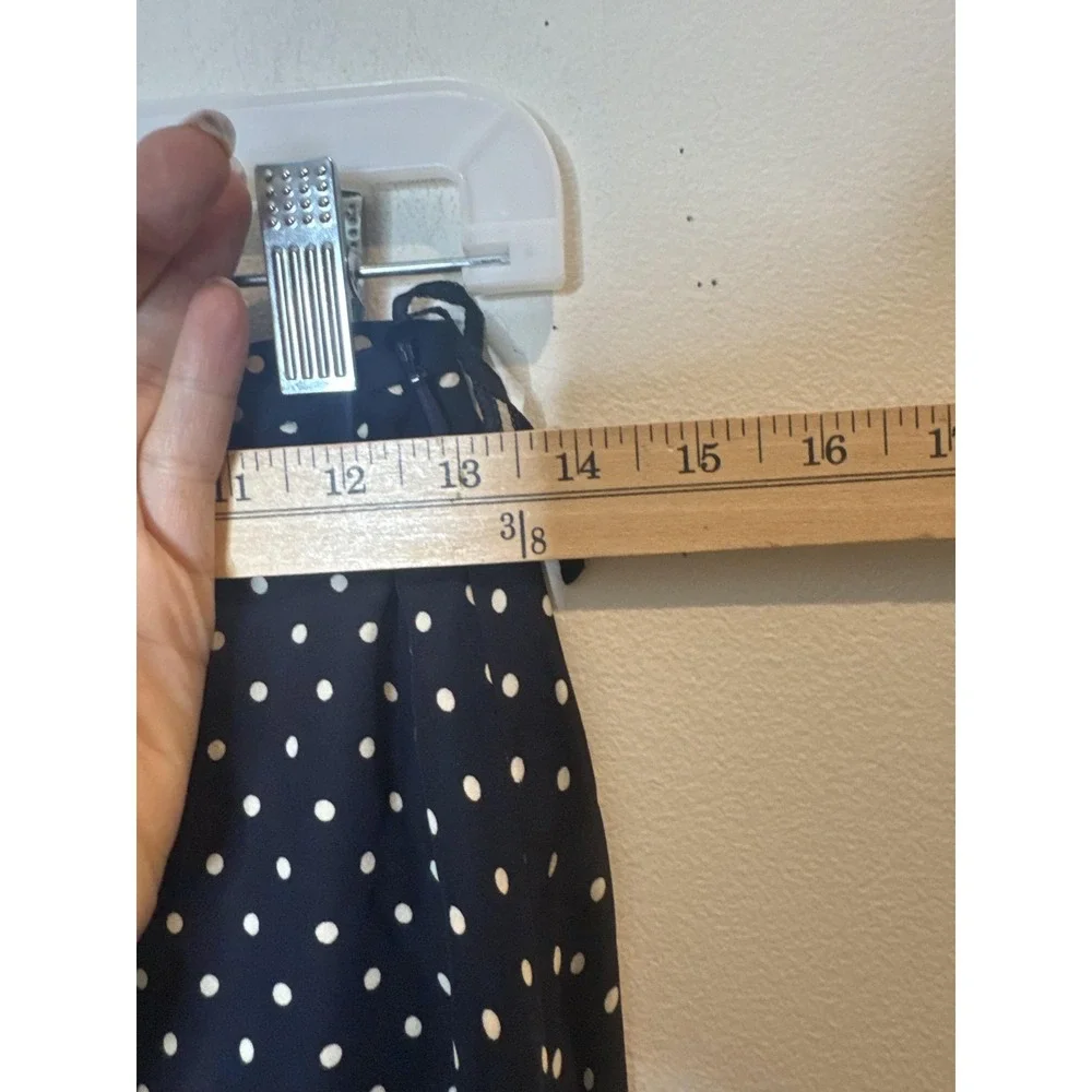 Lauren Ralph Lauren Skirt Womens 4P Petite Blue Polka Dot Silk A Line Midi Lined